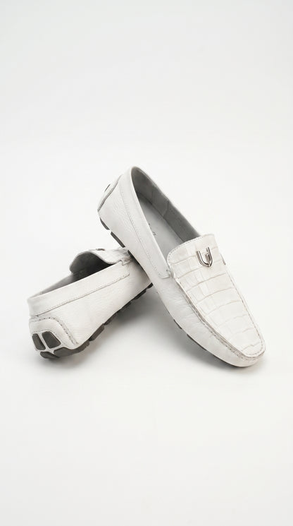 Men’s White Vestigium Genuine Caiman Belly Loafers, Alligator Style Dress Shoes