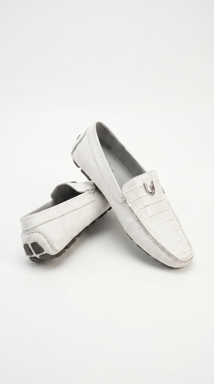 Men’s White Vestigium Genuine Caiman Belly Loafers, Alligator Style Dress Shoes