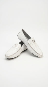 Men’s White Vestigium Genuine Caiman Belly Loafers, Alligator Style Dress Shoes
