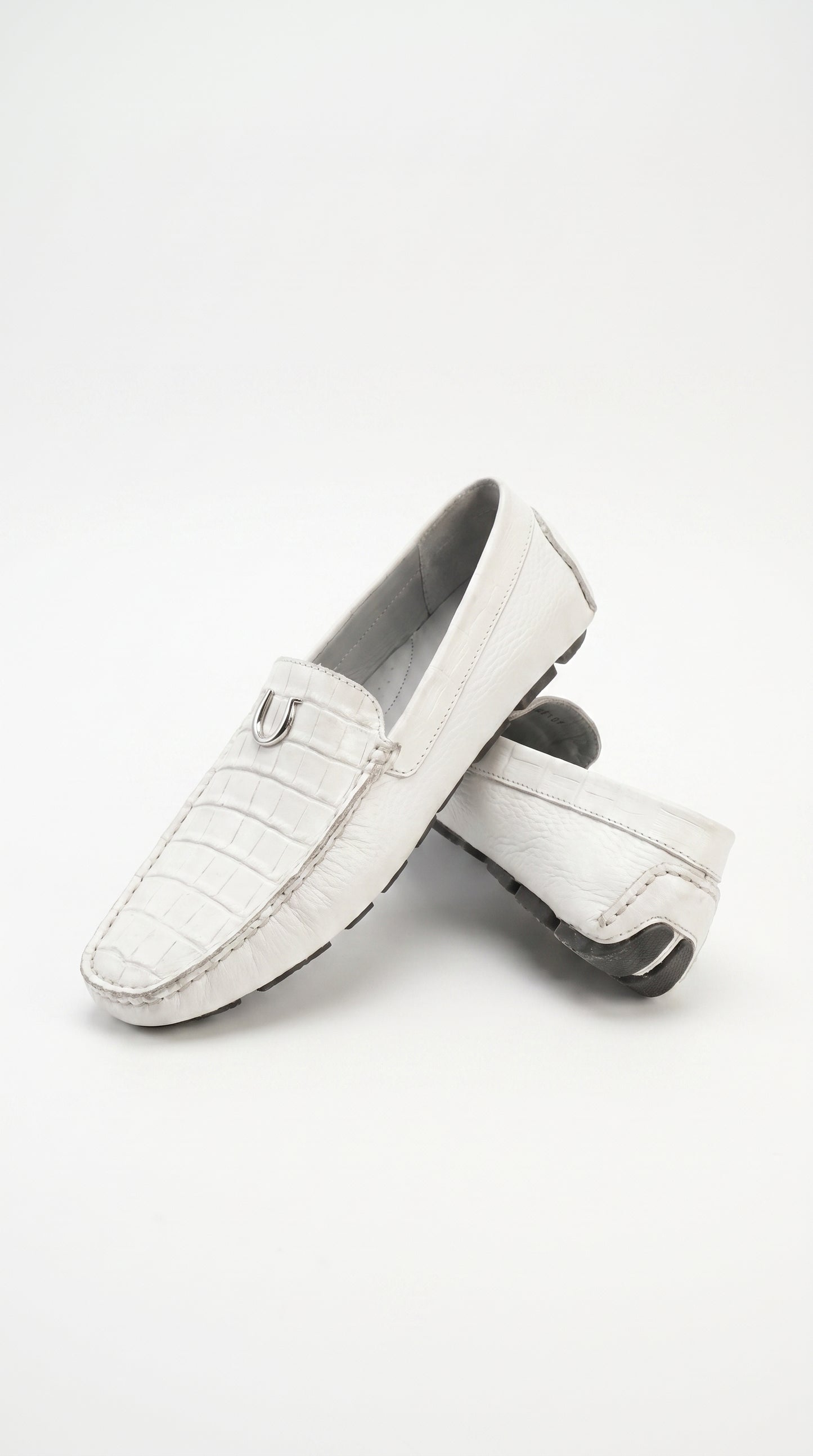 Men’s White Vestigium Genuine Caiman Belly Loafers, Alligator Style Dress Shoes