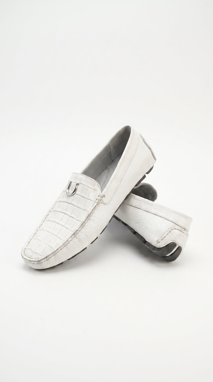 Men’s White Vestigium Genuine Caiman Belly Loafers, Alligator Style Dress Shoes