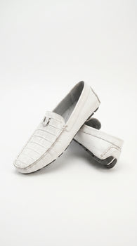 Men’s White Vestigium Genuine Caiman Belly Loafers, Alligator Style Dress Shoes