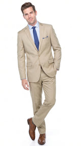 Renoi Designer 203-11 Men’s Light Tan 2 Piece Suit, Single Breasted Notch Lapel Formal Dress Suit Modern Fit