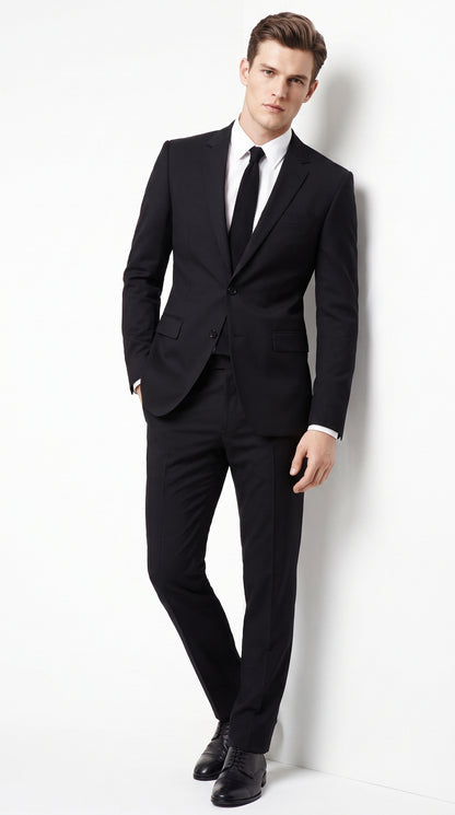 Prontomoda Men’s Solid Black Suit, Formal Wedding Business Dress Suit Modern Fit