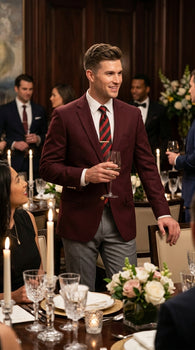 Men’s Burgundy Maroon Wine 2 Button Blazer, Classic Business Casual Wedding Sport Coat Jacket
