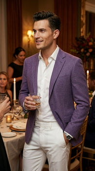 Men’s Purple Single Breasted Two Button Blazer, Classic Business Casual Wedding Sport Coat Jacket