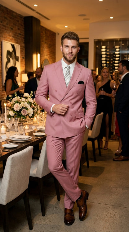 Men’s Blush Pink Double Breasted Easter Suit, Lightweight Summer Wedding Church Dress Suit Set Modern Fit