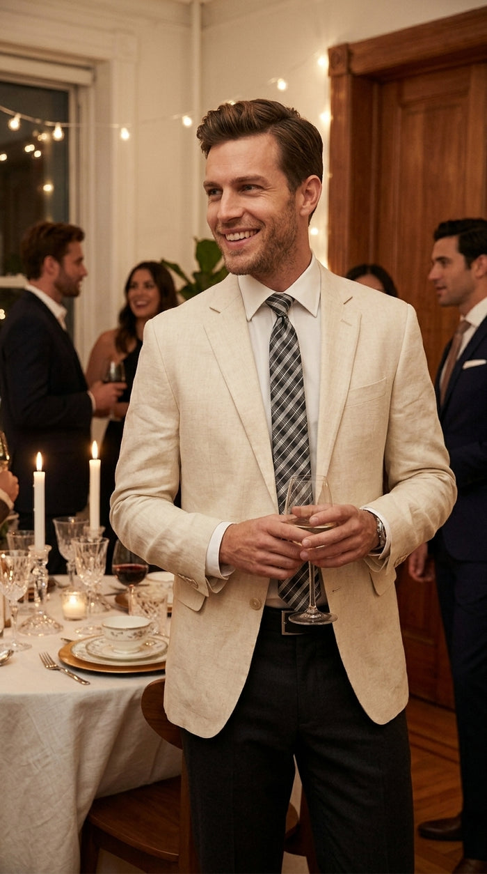 Men’s Ivory Cream Off White 2 Button Blazer, Formal Wedding Dinner Sport Coat Jacket