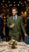 Men’s Olive Vested Suit, Classic Fit 3 Piece Flat Front Formal Wedding Business Suit Set