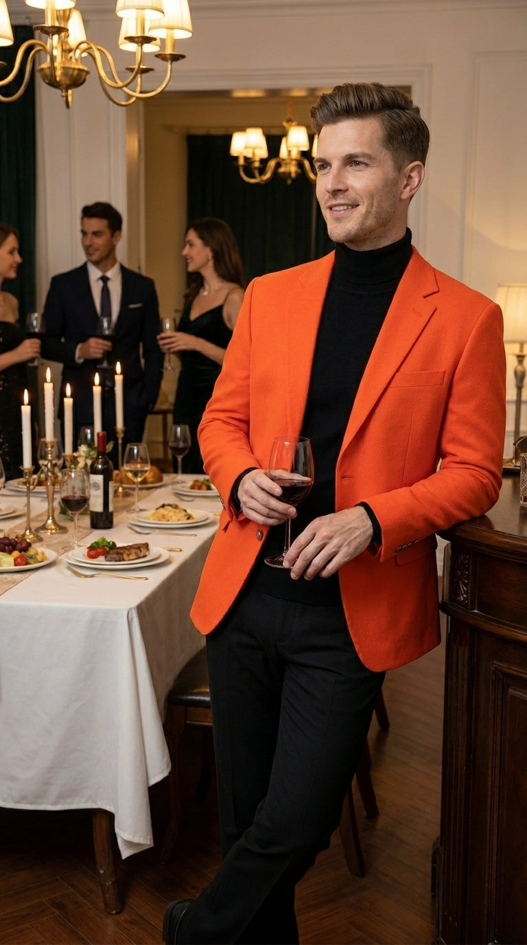 Men’s Orange Blazer, Bold Formal Wedding Church Party Sport Coat Jacket
