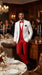 White and Red Tuxedo Wedding Suit - White Dinner Jacket + Vest + Pants + Bow-tie