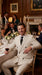 Men’s Off White Double Breasted Pinstripe Suit with Jacket and Pants, Formal Wedding Dress Suit