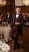 Men’s Burgundy Wine Tuxedo Suit with Black Peak Lapel, Jacket and Pants Formal Dinner Suit