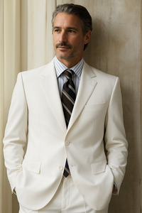 Discounted Sale Designer Solid Snow White Light Weight Fabric 3 Button Style Suits For Men ( Jacket + Pants)