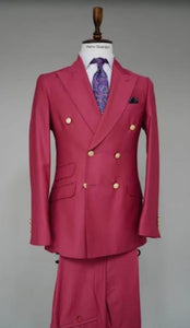 Double Breasted Blazer with Gold Buttons - Burgundy Sport Coat