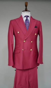 Double Breasted Blazer with Gold Buttons - Burgundy Sport Coat