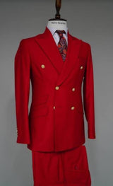 Double Breasted Blazer with Gold Buttons - Red Sport Coat