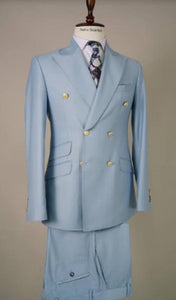 Double Breasted Blazer with Gold Buttons - Sky Blue Sport Coat