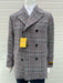 Mens Double-Breasted Houndstooth Plaid Overcoat in Black, White, and Red
