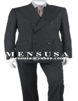 Double Breasted Pinstripe Suits - Charcoal Gray Pinstripe Color Wool Fabric - Business Suis - Flat Front Pants - Modern Fit - Side Vent