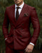 Double Breasted Slim Fit Suit - Burgundy Suit - Tapred Fit Pants