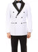 Double Breasted Slim Fit Tuxedo White with Black Satin Peak Lapel
