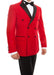 Double Breasted Slim Fit Tuxedos Red with Black Satin Peak Lapel