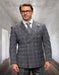 Double Breasted Suit - Wool Plaid Windowpane Suit - Statement Designer Suit Grey - 100% Percent Wool Fabric Suit - Worsted Wool Business Suit