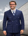 Double Breasted Suit - "Wool" Plaid Windowpane Suit - Statement Designer Suits Navy - 100% Percent Wool Fabric Suit - Worsted Wool Business Suit
