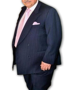 Double Breasted Suits Jacket+Pleated Pants Super 140's 100% Wool Dark Navy Blue Suit For Men Mini Pinstripe (Wholes Price available)