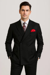  Double-Breasted Six-Button Peak Lapel Suit – Black 