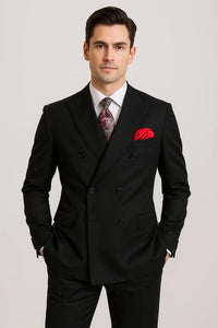  Double-Breasted Six-Button Peak Lapel Suit – Black 