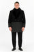 Men’s Double-Breasted Wool Overcoat with Faux Fur Shawl Collar – Classic Winter Dress Coat in Half Black and Charcoal