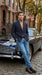Men’s Double Breasted Navy Blue Pinstripe Blazer – Stripe Sport Coat Jacket