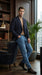 Men’s Double Breasted Navy Blue Pinstripe Blazer – Stripe Sport Coat Jacket
