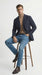 Men’s Double Breasted Navy Blue Pinstripe Blazer – Stripe Sport Coat Jacket