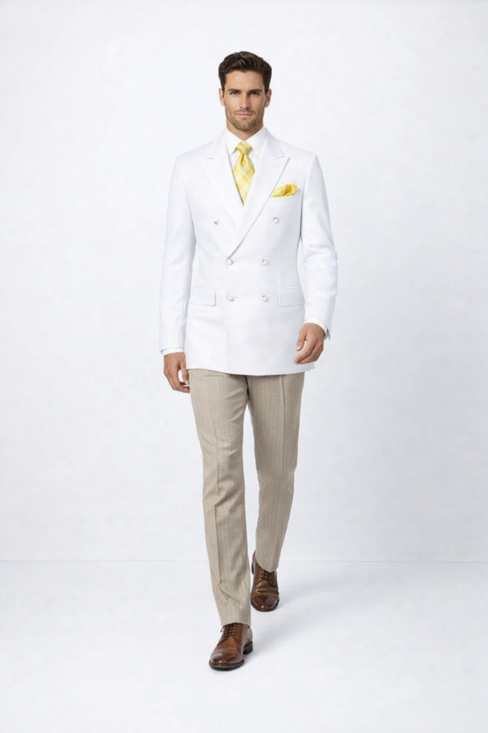 Men’s Classic White Double Breasted Blazer Jacket for Formal & Wedding Wear