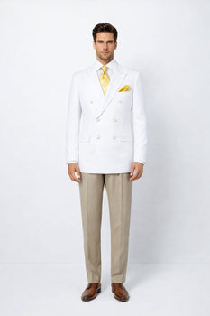 Men’s Classic White Double Breasted Blazer Jacket for Formal & Wedding Wear