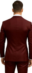 Double Breasted Slim Fit Suit - Burgundy Suit 