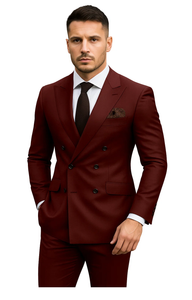 Double Breasted Slim Fit Suit - Burgundy Suit 