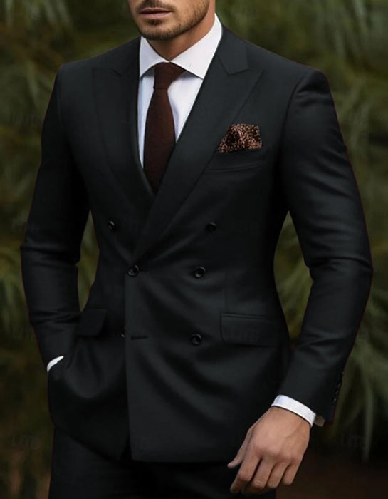Double Breasted Slim Fit Suit - Burgundy Suit - Tapred Fit Pants