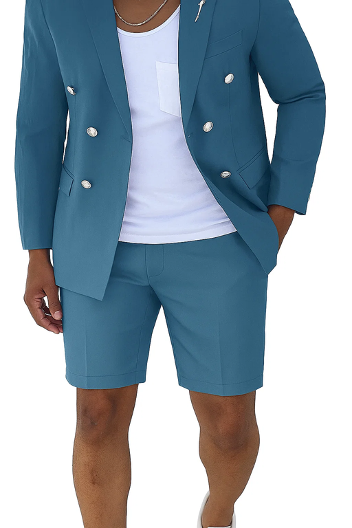 Mens Suits With Shorts - Double breasted Style With Gold Buttons