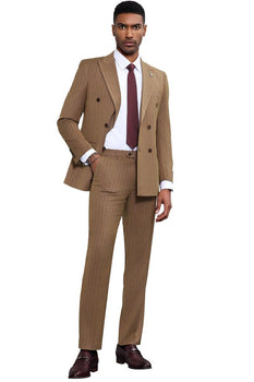 Men's Stacy Adams Double Breasted Pinstripe Suit in Camel - Image 3