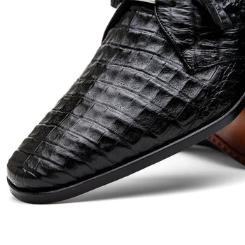 Marco Di Milano Lacio Men's Shoes Black Genuine Caiman Crocodile Dress Derby Oxfords - Image 5
