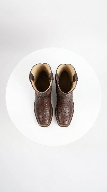 Men’s Brown Square Toe Ostrich Boots, Exotic Western Cowboy Dress Boots