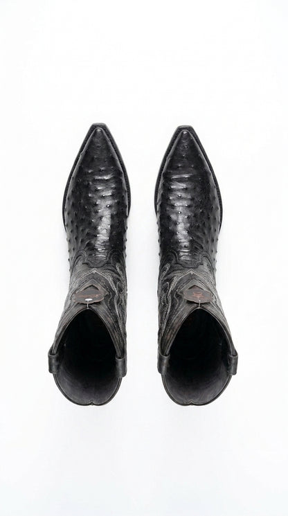 Los Altos Men’s Black Ostrich Pointed Toe Cowboy Boots, 1.5 Inch Walking Heel Botas De Avestruz