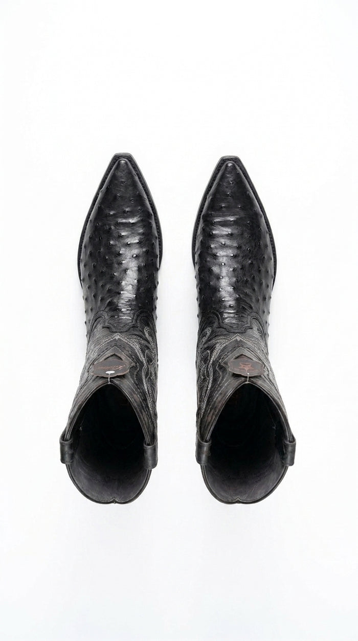 Los Altos Men’s Black Ostrich Pointed Toe Cowboy Boots, 1.5 Inch Walking Heel Botas De Avestruz