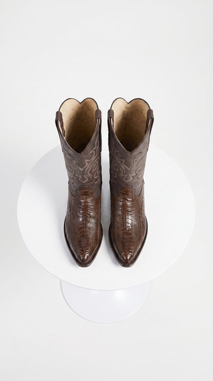 Los Altos Men’s Brown Ostrich Leg Cowboy Boots, J-Toe Exotic Western Dress Boots