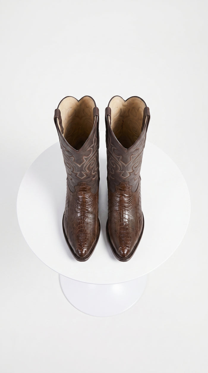 Los Altos Men’s Brown Ostrich Leg Cowboy Boots, J-Toe Exotic Western Dress Boots