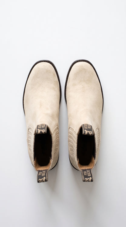 Men’s Hueso Bone White Charro Ankle Boots, Square Toe Western Leather Botines Para Hombre